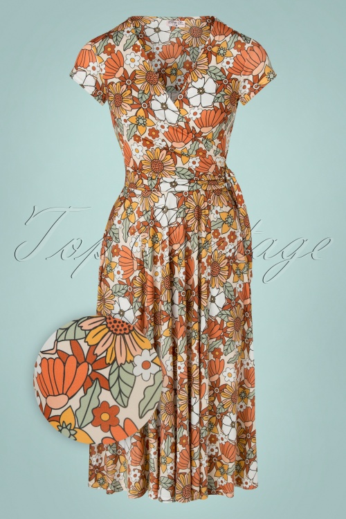 Vintage Chic for Topvintage - Layla Floral Cross Over Swing Dress Années 70 en Crème