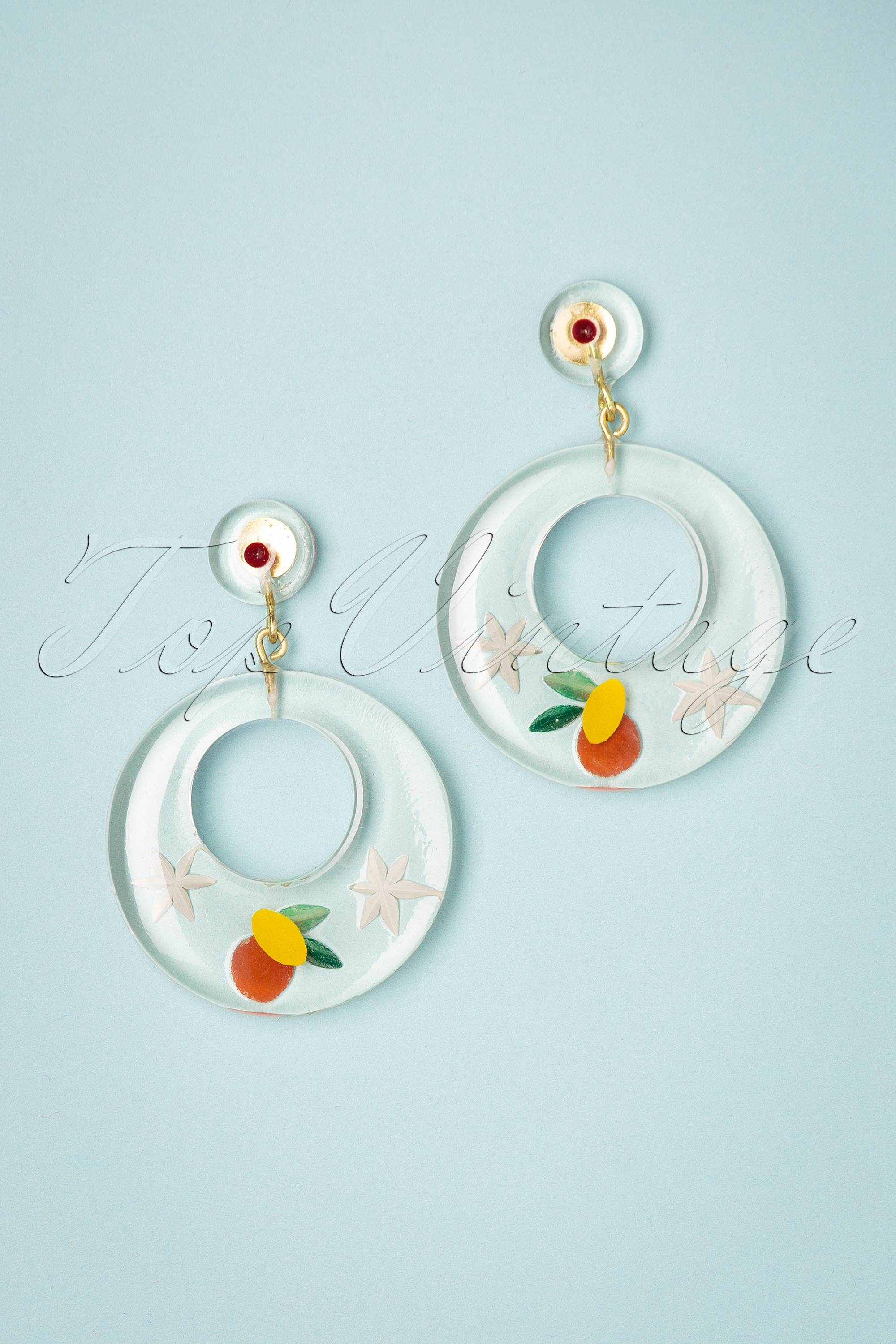 Splendette - Topvintage Exclusive ~ Citrus Clear Drop Hoop Oorbellen