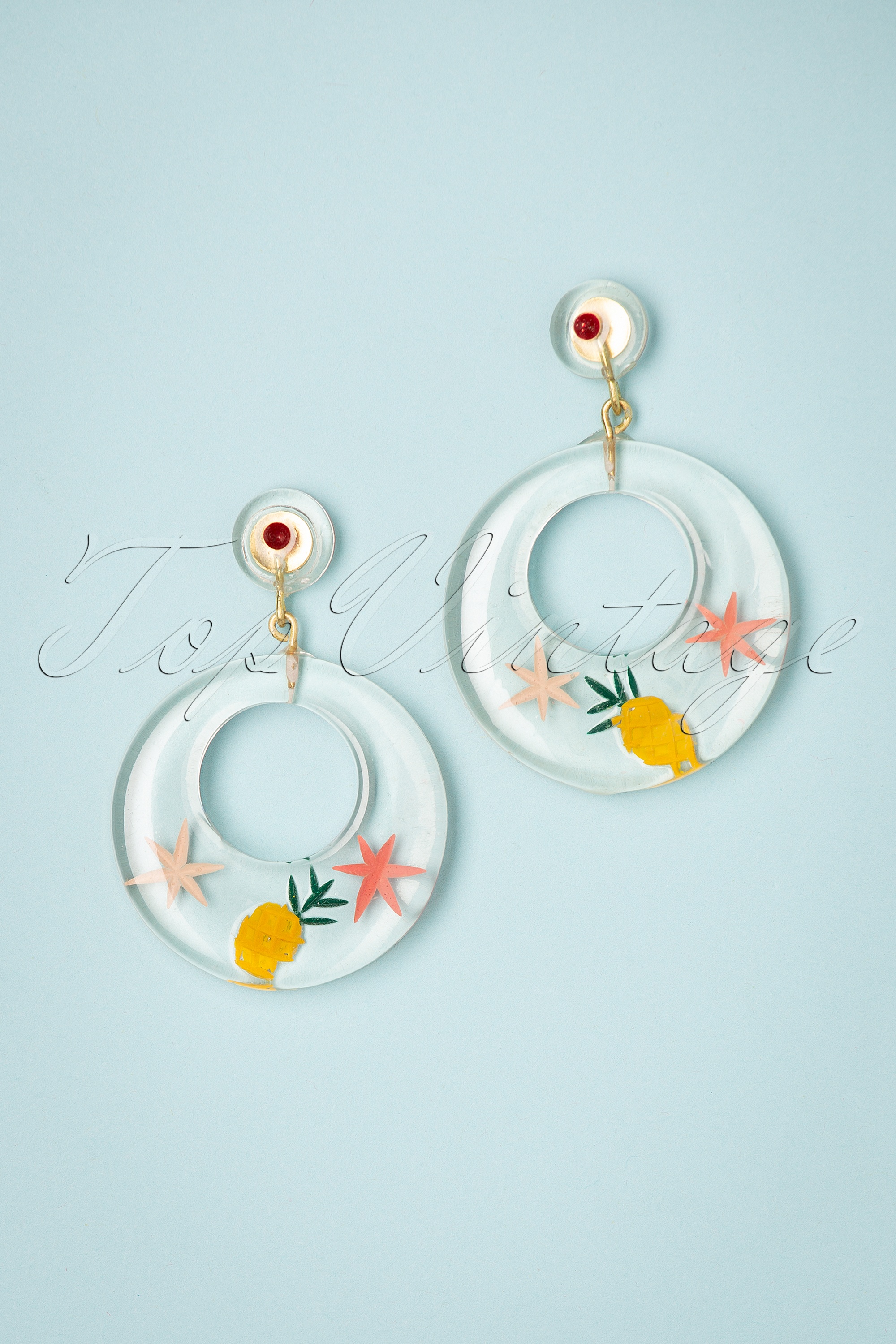 Splendette - Topvintage Exclusive ~ Ananas Clear Drop Hoop Oorbellen