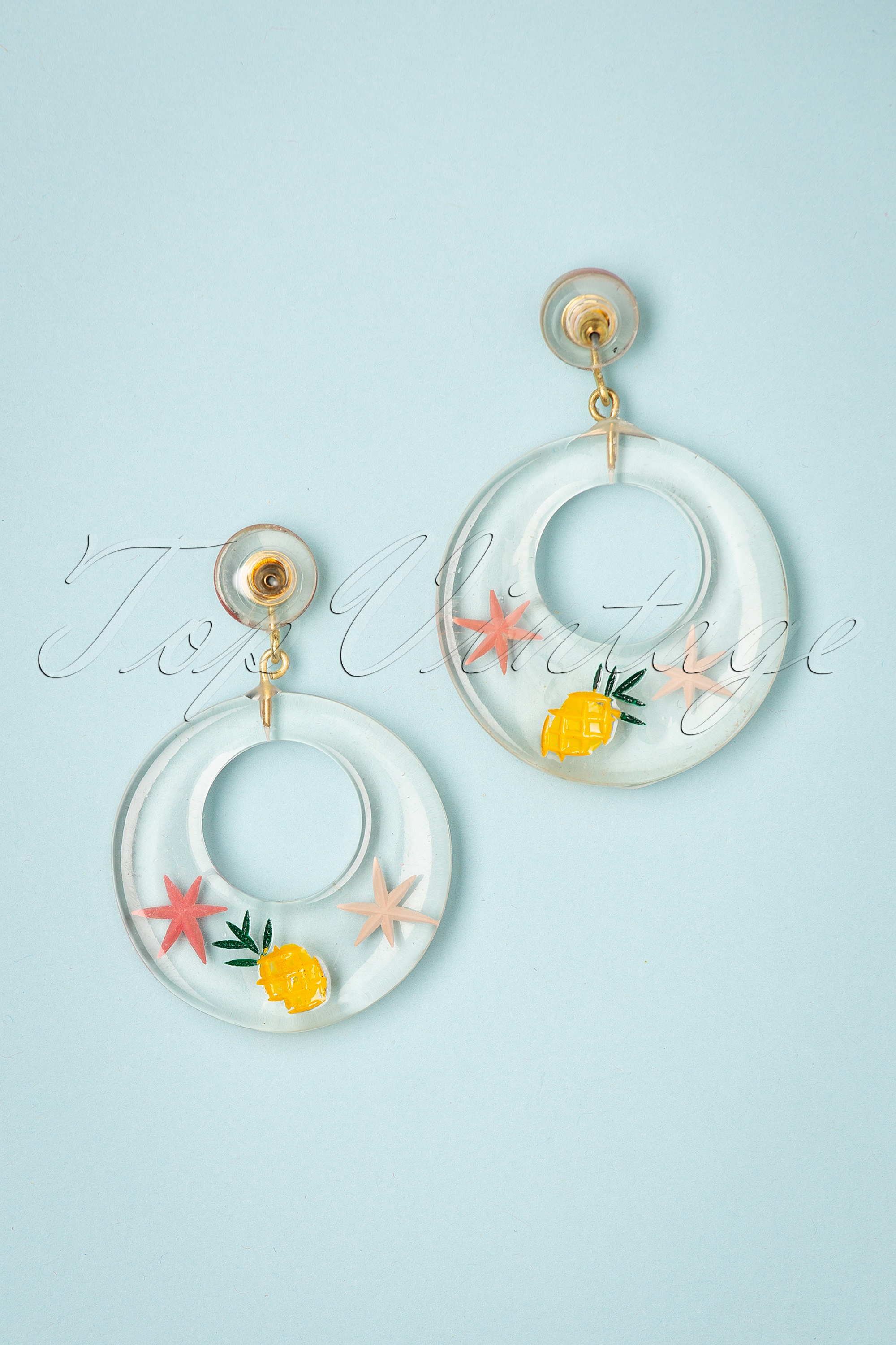 Splendette - Topvintage Exclusive ~ Ananas Clear Drop Hoop Oorbellen 2