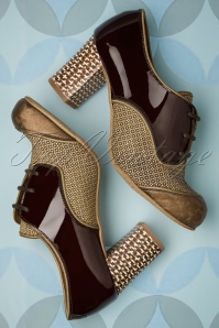 Nemonic - 60s Nice Crochet Leather Shoe Booties in Bronze and Burgundy 4