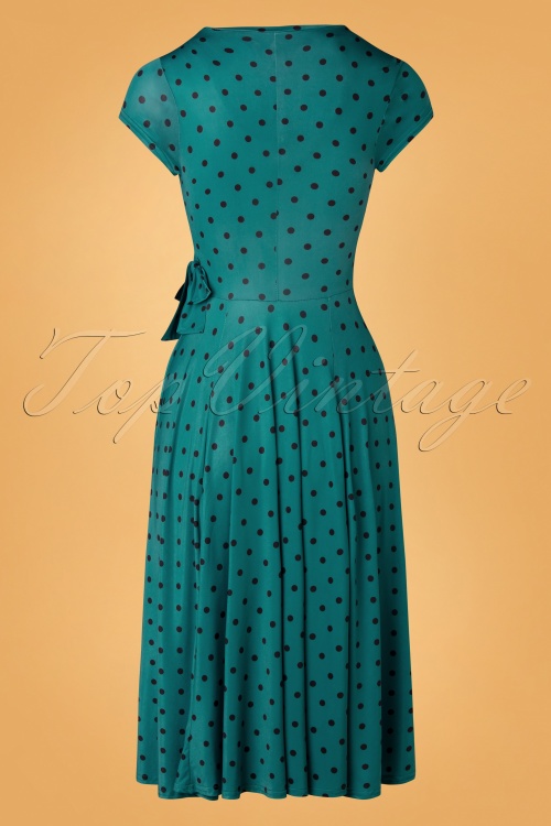 Vintage Chic for Topvintage - Caryl polkadot swingjurk in groenblauw  4
