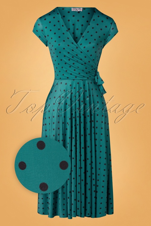 Vintage Chic for Topvintage - Caryl polkadot swingjurk in groenblauw 