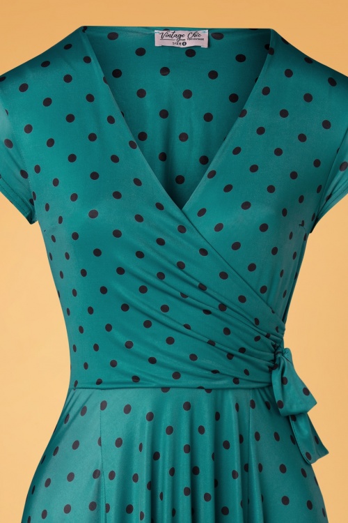 Vintage Chic for Topvintage - Caryl polkadot swingjurk in groenblauw  2