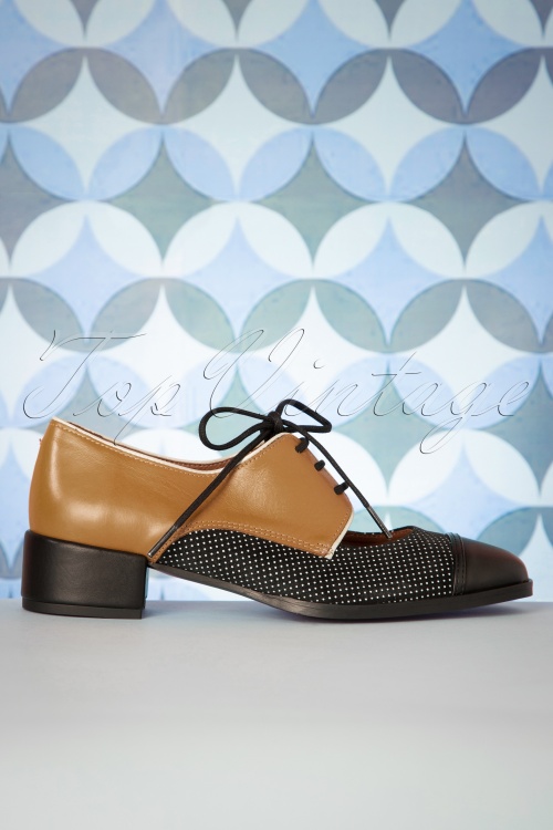Nemonic - 60s Madison Leather Shoes in Black and Camel 3