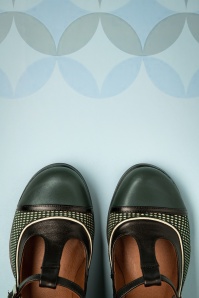 Nemonic - 60s Amelie Leather T-Strap Pumps in Black and Green 2