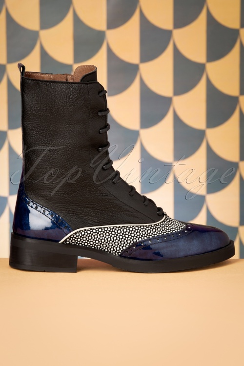 Nemonic - 60s Midy Leather Oxford Boots in Black and Blue 3