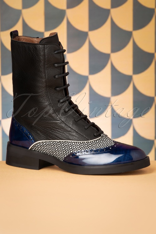 Nemonic - Midy lederen Oxford laarzen in zwart en blauw