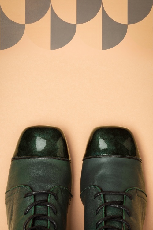 Nemonic - Celine Leather Lace Up Boots Années 60 en Vert 2