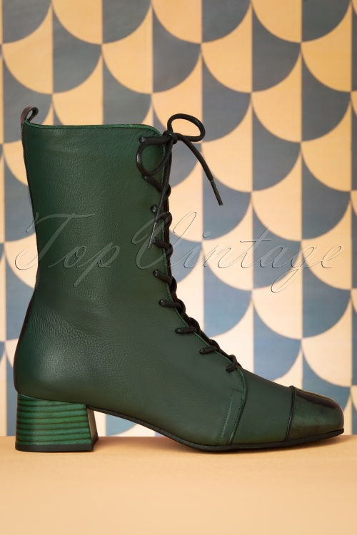 Nemonic - Celine Leather Lace Up Boots Années 60 en Vert 3