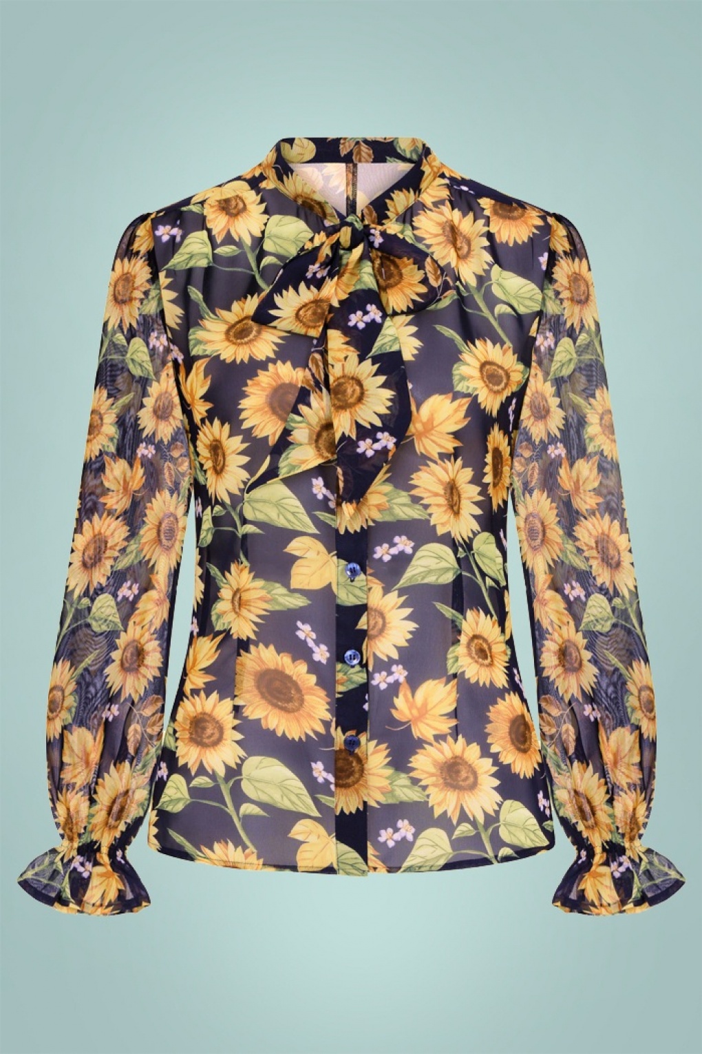 60s Sunflower Blouse in Navy