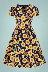 Bunny - Sunflower Swing Dress Années 50 en Bleu Marine