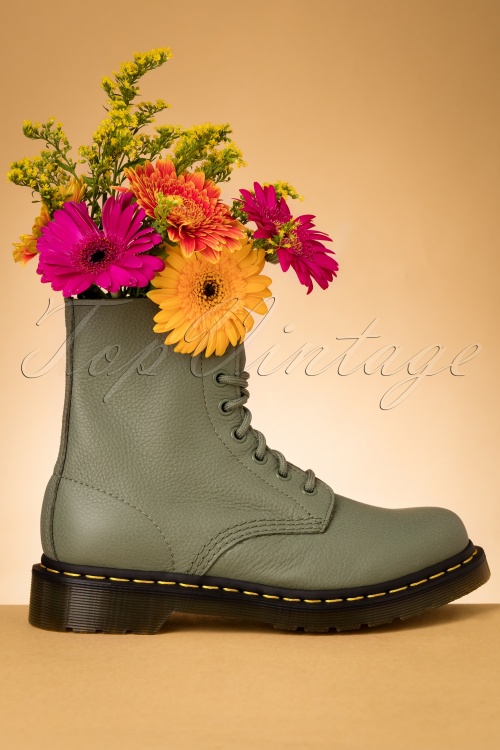 Dr. Martens - 1460 Virginia Ankle Boots in Khaki Green 3