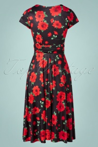 Vintage Chic for Topvintage - Caryl Roses Swing Dress Années 50 en Noir et Rouge 2