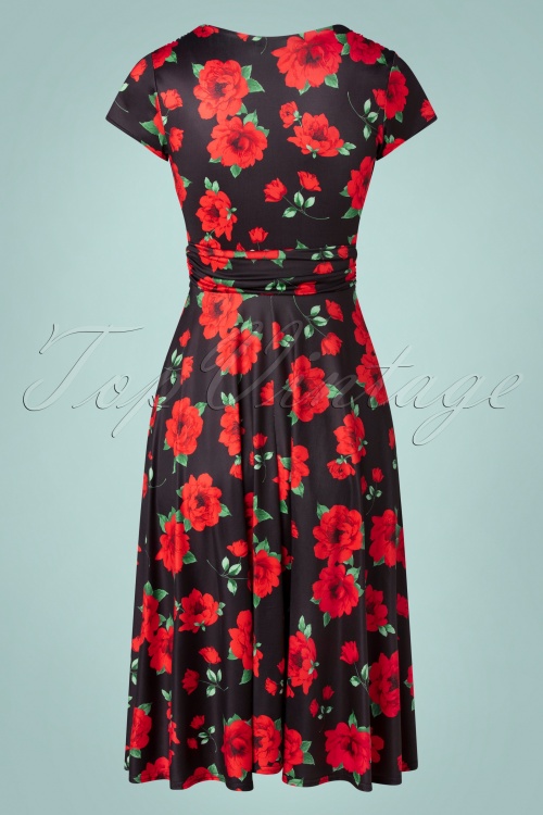 Vintage Chic for Topvintage - Caryl Roses Swing Dress Années 50 en Noir et Rouge 2