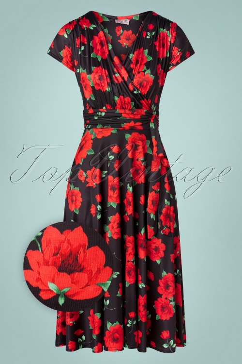 Vintage Chic for Topvintage - Caryl Roses swingjurk in zwart en rood