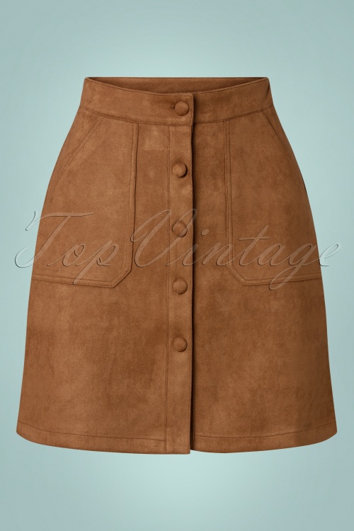 Smashed Lemon - 60s Anna Suedine Skirt in Brown