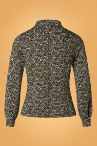 Smashed Lemon - 70s Railey Floral Rollneck Top in Black and Green 3