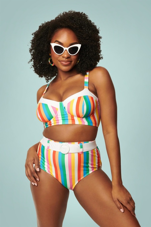 Unique Vintage - Marlene Rainbow Pride bikinitop in multi 2