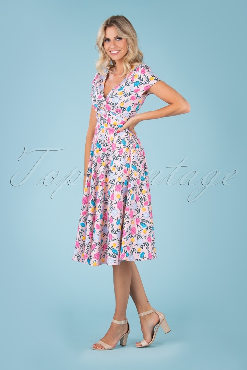 Collectif Clothing - Maria Floral Whimsy Swing Dress Années 50 en Rose 2