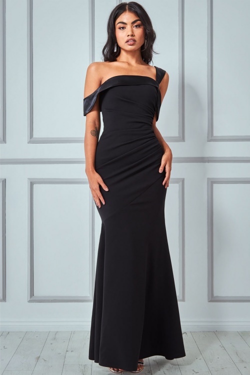 Vintage Chic for Topvintage - 50s Sheila One Shoulder Maxi Dress in Black
