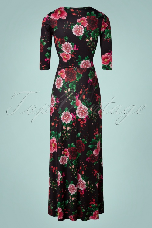 Vintage Chic for Topvintage - Maya Floral Maxi Dress Années 70 en Noir 2