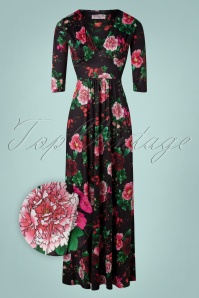 Vintage Chic for Topvintage - Maya bloemenprint maxi jurk in zwart