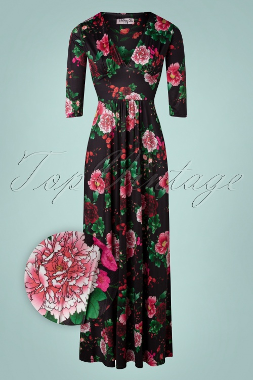 Vintage Chic for Topvintage - Maya bloemenprint maxi jurk in zwart