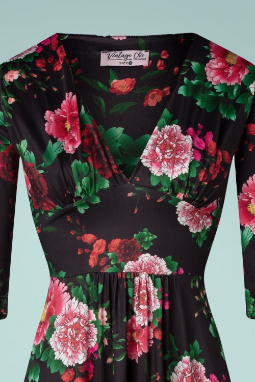 Vintage Chic for Topvintage - Maya bloemenprint maxi jurk in zwart 3