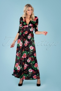 Vintage Chic for Topvintage - Maya bloemenprint maxi jurk in zwart 5