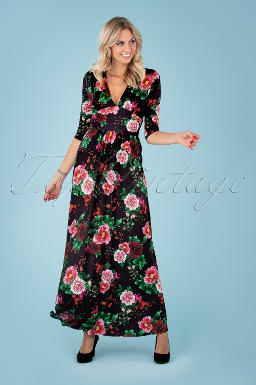 Vintage Chic for Topvintage - Maya Floral Maxi Dress Années 70 en Noir 5