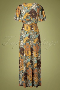 Vintage Chic for Topvintage - Helene cross over bloemen maxi jurk in mosterd en blauw 4