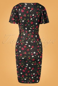 Vintage Chic for Topvintage - Vanity Floral Polkadot Pencil Dress Années 50 en Noir 5
