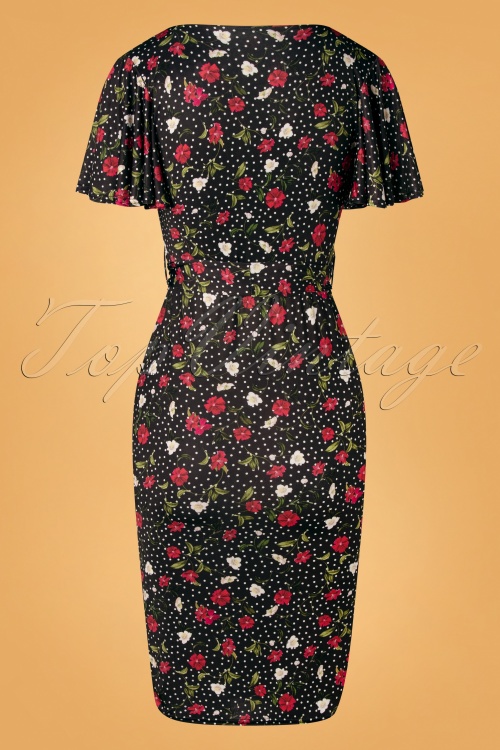 Vintage Chic for Topvintage - 50s Vanity Floral Polkadot Pencil Dress in Black 5