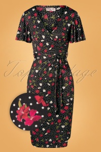 Vintage Chic for Topvintage - 50s Vanity Floral Polkadot Pencil Dress in Black 2