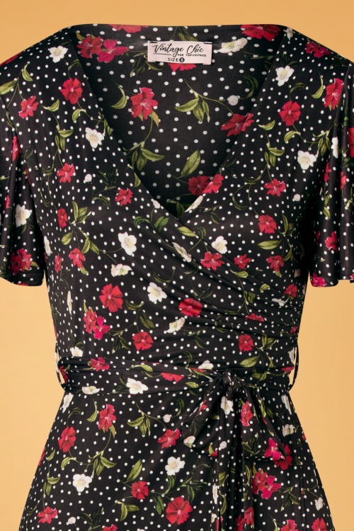 Vintage Chic for Topvintage - 50s Vanity Floral Polkadot Pencil Dress in Black 3