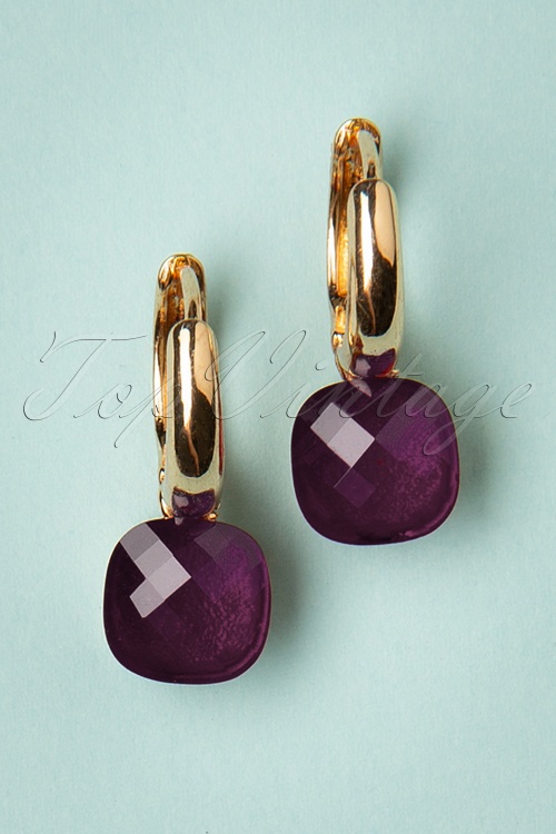 Day&Eve by Go Dutch Label - 50s Eleanor Earrings in Violet Purple and Gold