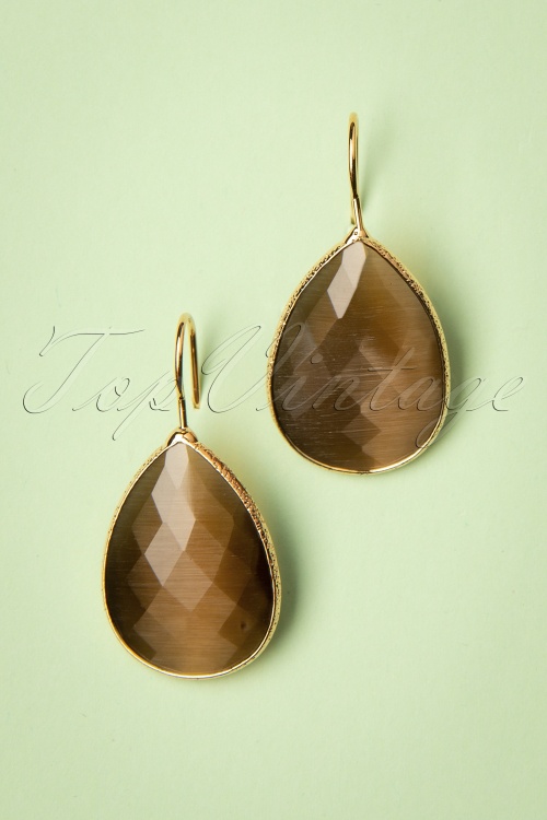Day&Eve by Go Dutch Label - 50s Lavina Stone Drop Earrings in Brown