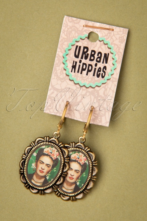Urban Hippies - 70s Frida Earrings in Antique Gold and Green 3