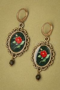 Urban Hippies - 70s Dahlia Flower Earrings in Antique Gold and Dark Green