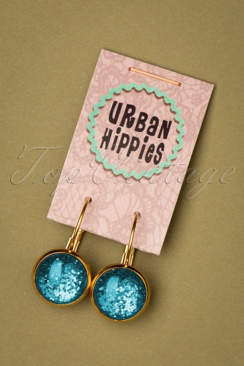 Urban Hippies - Goldplated Dot oorbellen in Dragonfly glitter 2