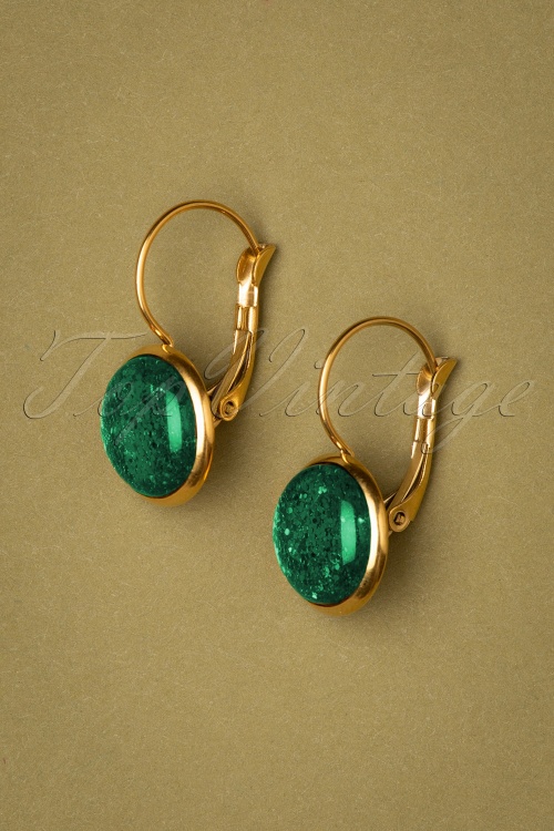 Urban Hippies - 60s Goldplated Dot Earrings in Emerald Glitter 3