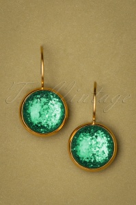 Urban Hippies - 60s Goldplated Dot Earrings in Emerald Glitter