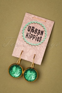 Urban Hippies - 60s Goldplated Dot Earrings in Emerald Glitter 2