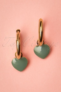Day&Eve by Go Dutch Label - 60s Love Hearts Earrings in Gold and Duck Egg Green