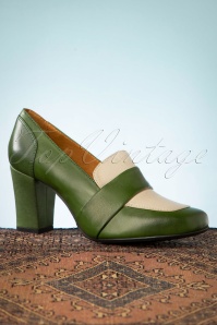 Miz Mooz - 40s Harley Pumps in Forest Green and Cream
