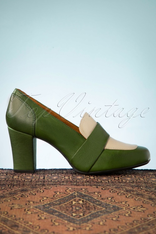 Miz Mooz - 40s Harley Pumps in Forest Green and Cream 3