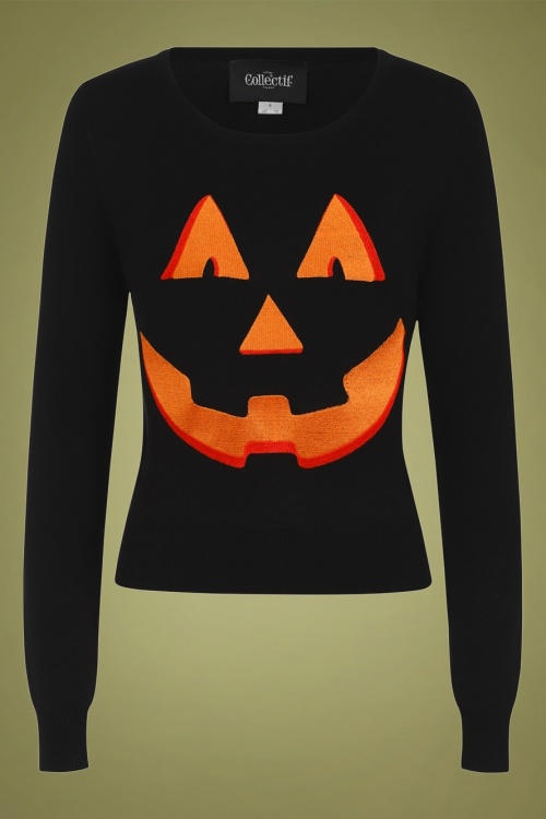 Collectif Clothing - 50s Machi Pumpkin Face Jumper in Black