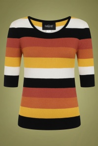 Collectif Clothing - Chrissie Candy Corn Stripe Knitted top in oranje