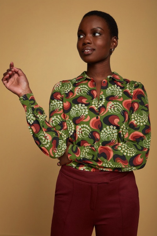 King Louie 70s Maisie The Fuzz Blouse in Kale Green | Shop at Topvintage